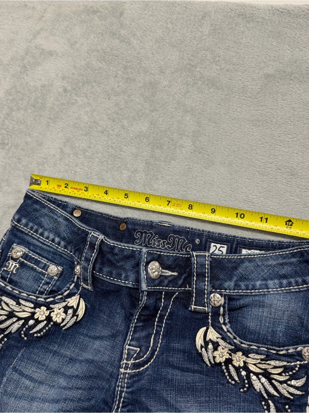 Miss Me Denim Capri Pants Womens Size 25 JP5543P Blue Cotton Floral Jewels - Picture 8 of 13